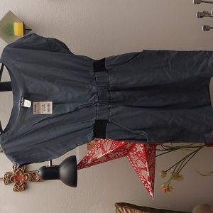 Blue gray dress with elastic waist and pockets